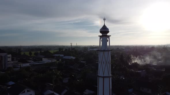 Aerial shot of the mosque minaret in the afternoon