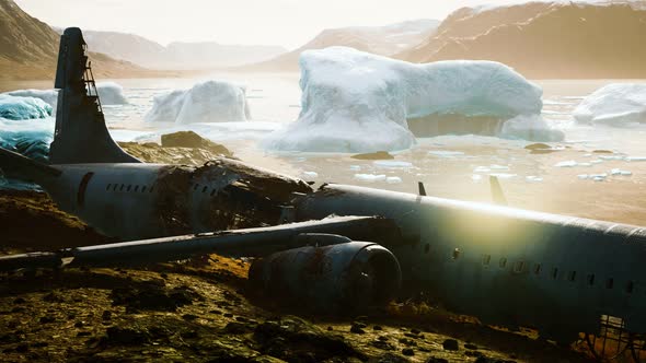 Old Broken Plane on the Beach of Iceland