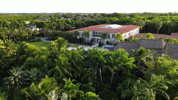 Aerial view of a real state big house/mansion in south florida