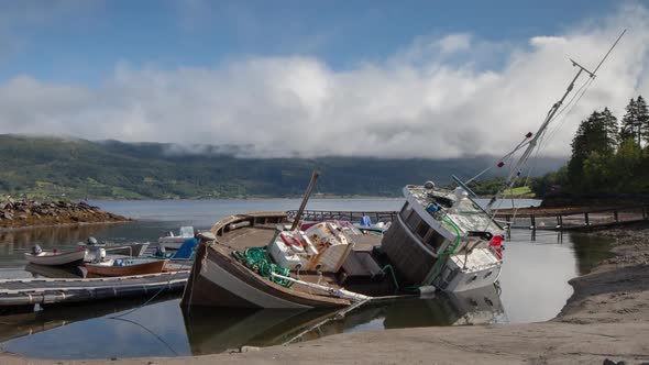 sunken boat lake water norway nature timelapse