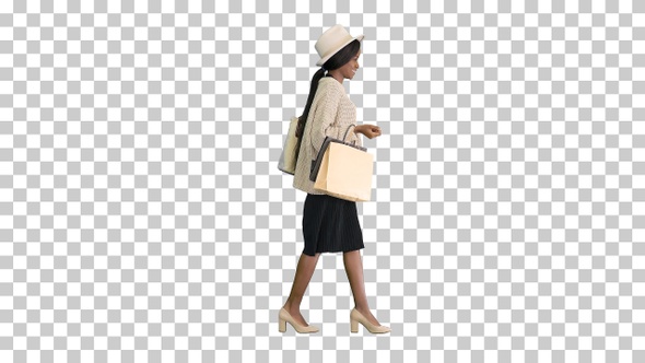 Happy african american woman in hat and, Alpha Channel