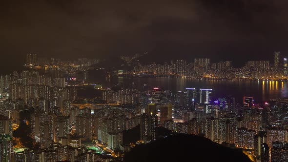 Cityscape Hong Kong Districts with Night Illumination