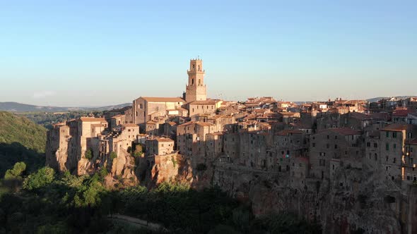 PITIGLIANO, ITALY. An aerial view showing architecture of Pitigliano, Italy