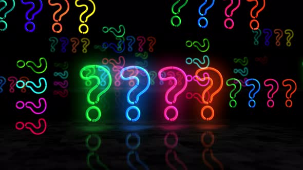 Question mark symbol glowing neon 3d lights