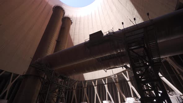 Inside the thermal power plant cooling tower.