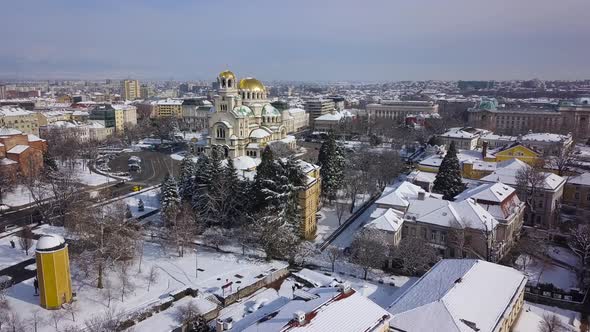 winter time in sofia alexander nevsky cathedral shoot with drone