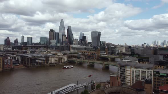 Shooting From a Drone of the River Thames and Bridges on It