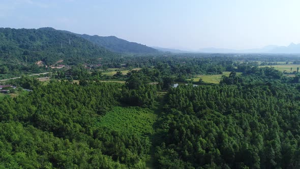 Natural landscapes around the city of Vang Vieng in Laos seen from the sky