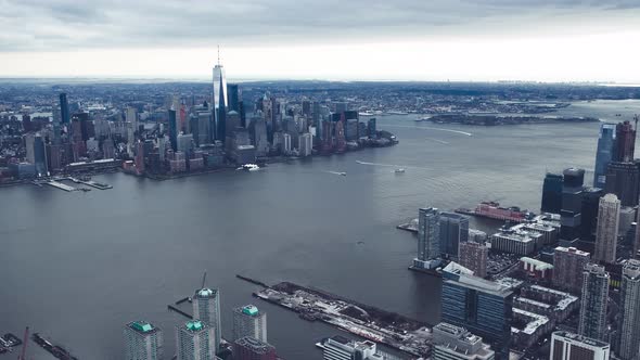 Aerial View of Manhattan From Helicopter New York City Slow Motion