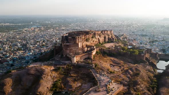 Aerial of Mehrangarh Fort in Jodhpur, Rajasthan, India