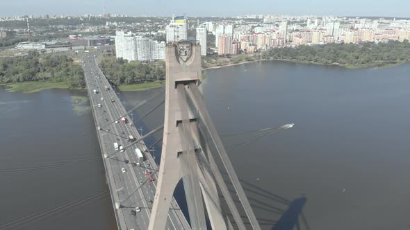 North Bridge Over the Dnipro River. Kyiv, Ukraine. Aerial View