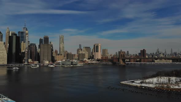 View to Manhattan New York City to Across the Hudson River in Winter