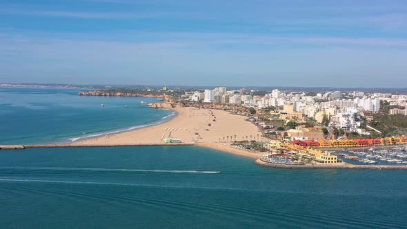 Aerial View of the Portuguese Marina Bay in the Tourist Town of Portimao Yacht Boats of Luxury