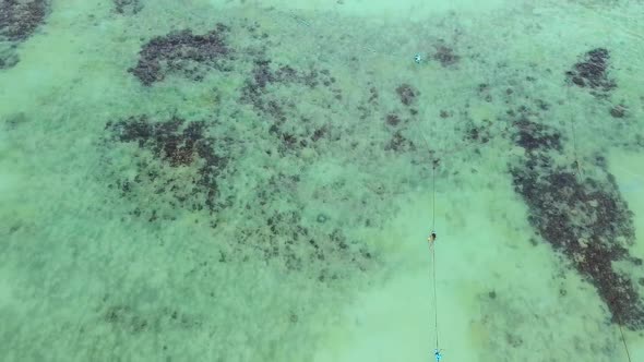 Drone View Under Turquoise Sea with Corals on Tropical Island Summer Vacation