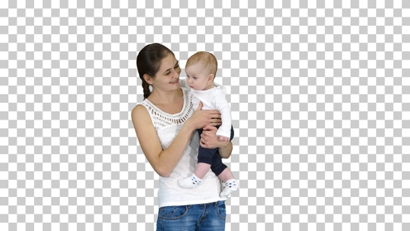 Young mother making an attention gesture, Alpha Channel