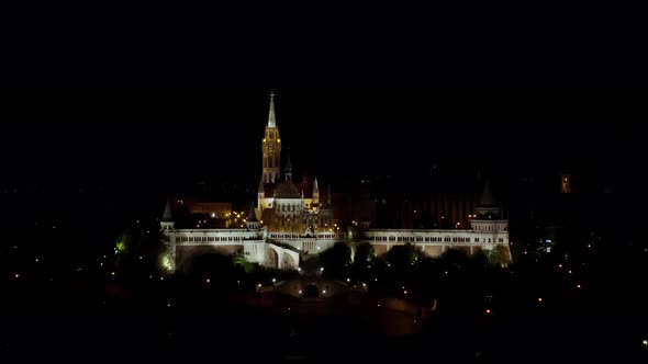 Drone View of Budapest City Skyline at Night Time