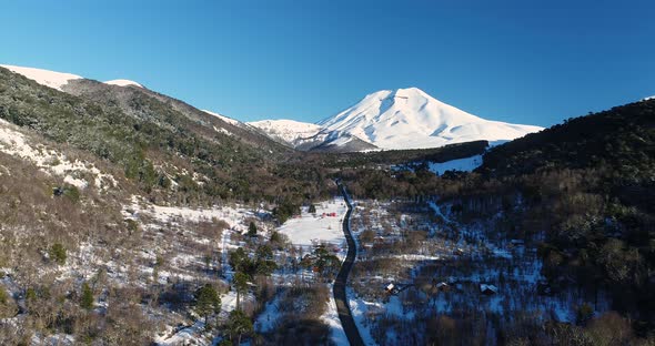 Lonquimay Volcano And Corralco Chilean Ski Resort Aerial