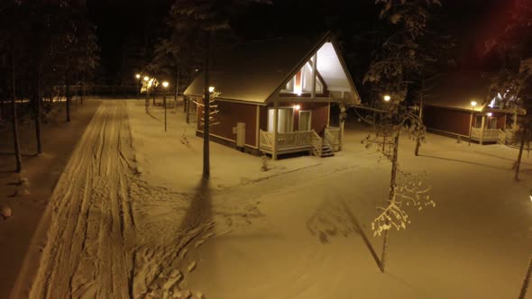 Small Village In Winter Night