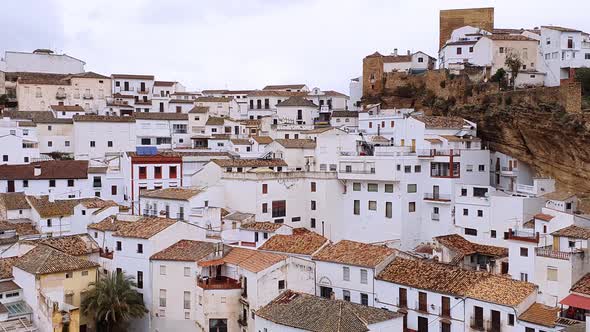 The beautiful village of Setenil de las Bodegas, Provice of Cadiz, Andalusia, Spain. Skyline from Mi