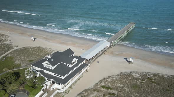 Crystal Pier in Wrightsville Beach Aerial circling around 4k