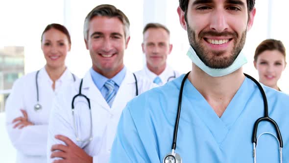 Medical team smiling at camera together