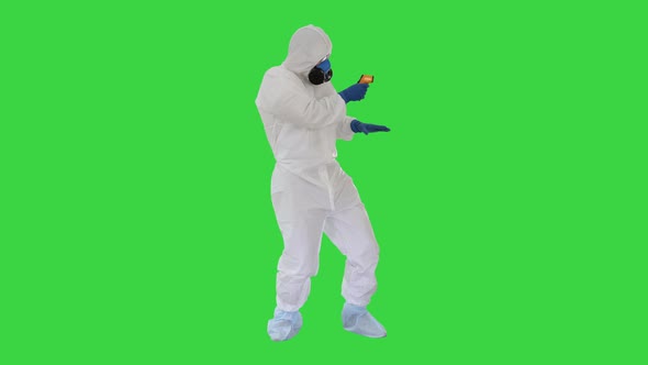 Doctor with Infrared Thermometer James Bond Intro Parody on a Green Screen, Chroma Key