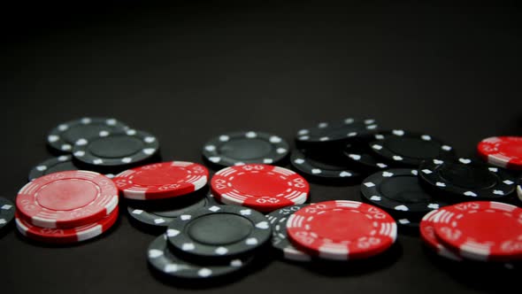 Casino chips on poker table in casino 4k