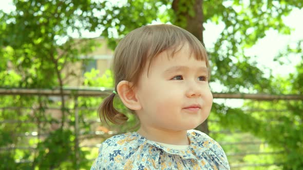 Adorable Little Girl On Nature Background  - close up