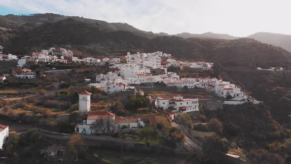 Drone view of city in mountain valley