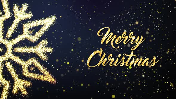 4K Golden Merry Christmas glittering snowflakes, star and particles.