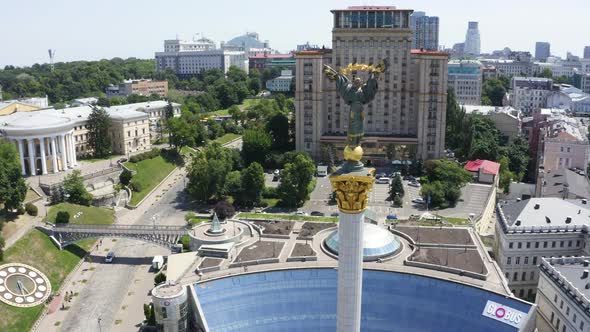 Aerial View of the Kyiv Ukraine Above Maidan Nezalezhnosti Independence Monument