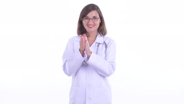 Happy Beautiful Woman Doctor Clapping Hands