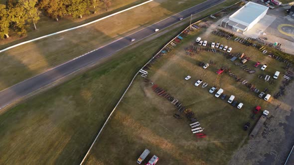 Buenos Aires car racetrack in Argentina, south America. Aerial drone tilt up pov