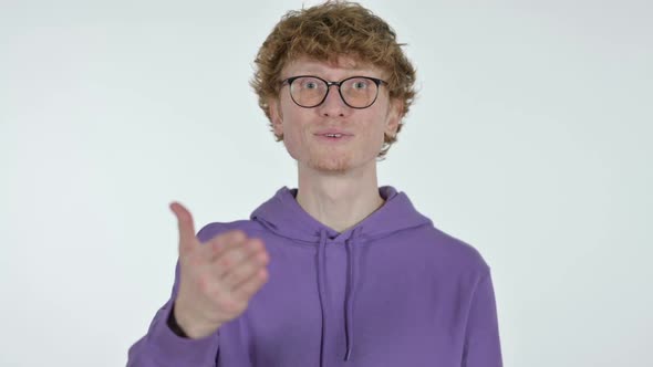 Video Call By Redhead Young Man White Background