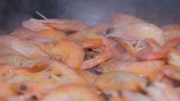 Close Up of Shrimps in Frying Pan