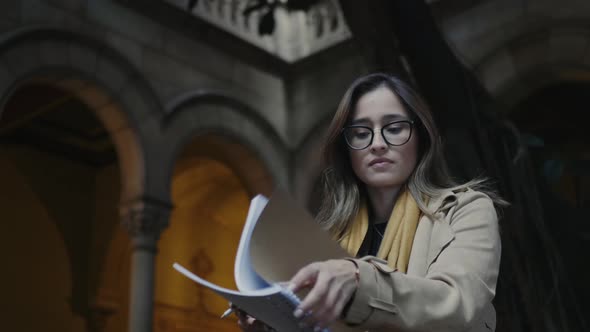 Student Studying at College Yard, Businesswoman Meditating on Bench Outdoors