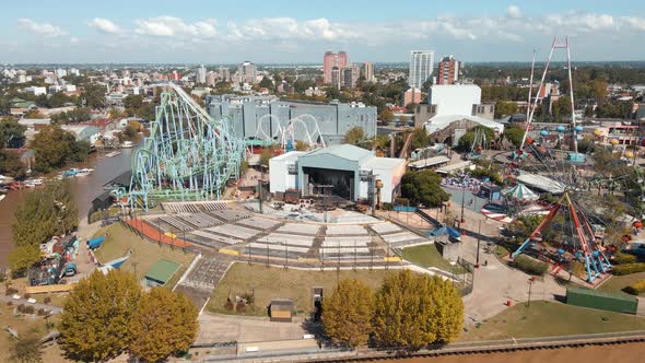 El Octogono Stage Of Amphitheatre With Amusement Rides At Costa Park In Tigre, Buenos Aires, Argenti