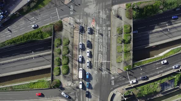 Aerial footage of the A50, A500 motorway, dual carriage way in the heart of the city of Stoke on Tre