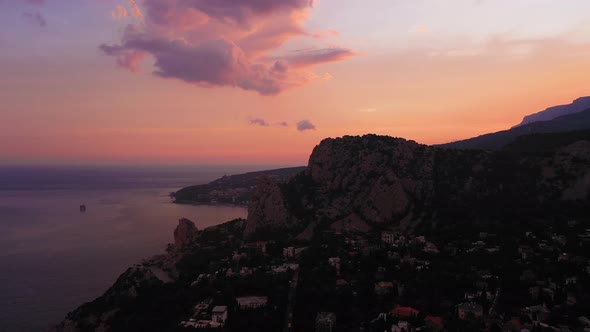 Koshka Mountain and Simeiz Town at Sunset