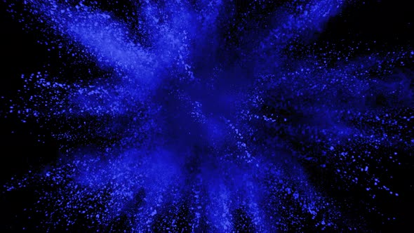Blue powder exploding on black background in super slow motion, shot with Phantom Flex 4K