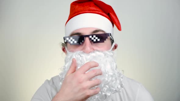 Swag Santa Claus Funny Pixelated Sunglasses White Background