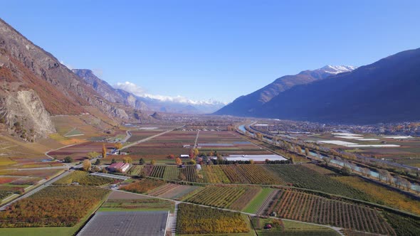 The Valais Wine Region in Switzerland Aerial View