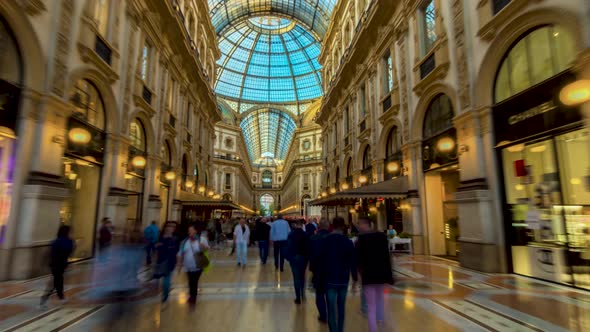 Milan City Famous Shopping Duomo Gallery Panorama in  Time Lapse Hyperlapse Video
