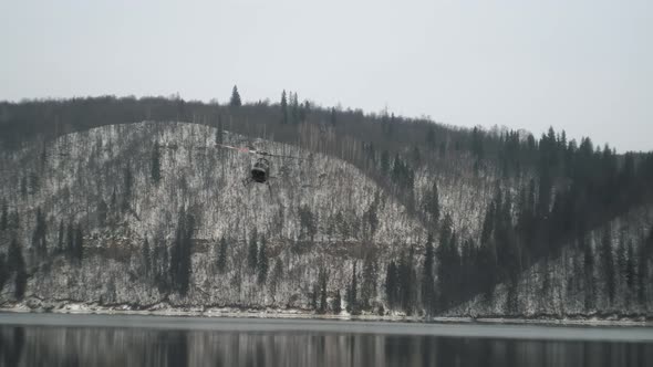 Beautiful Helicopter Landing on a Floating Platform in Winter