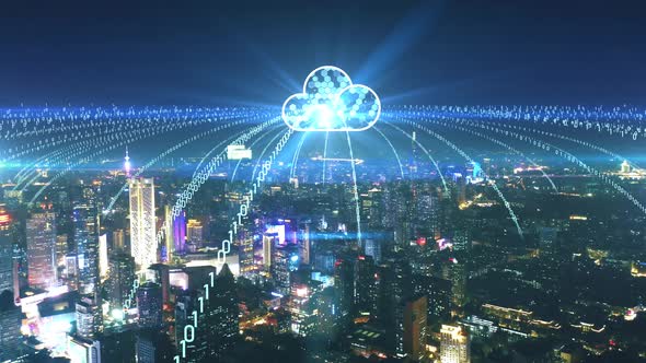 smart Connected city skyline. Futuristic network concept, city Technology.