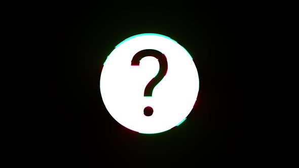 Question Mark Symbol Inside Circle Glitch Animation on Black