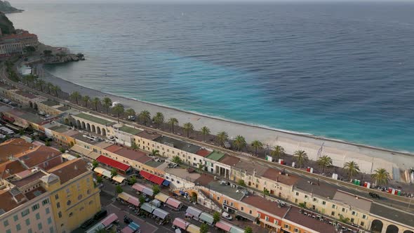 Aerial view of Nice flower market (Marche Aux Fleurs Cours Saleya), France