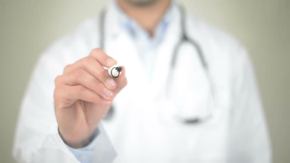 Obesity, Doctor Writing on Transparent Screen