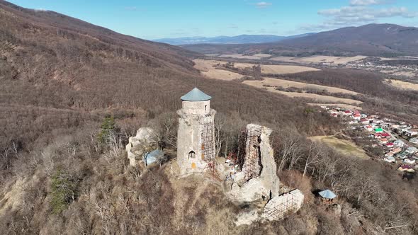 Aerial view of castle in village Slanec in Slovakia