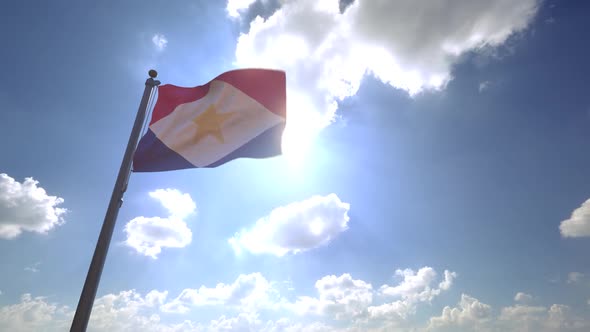 Saba Flag (Netherlands) on a Flagpole V4